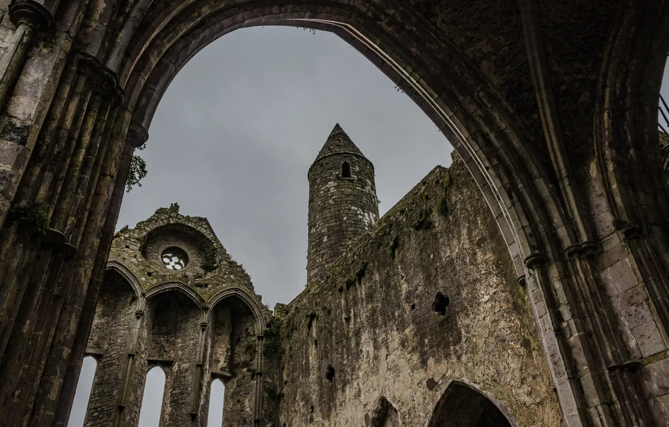 Фото обои небо, замок, руины, Ирландия, Rock of Cashel, средневековая архитектура, Скала Кэшел