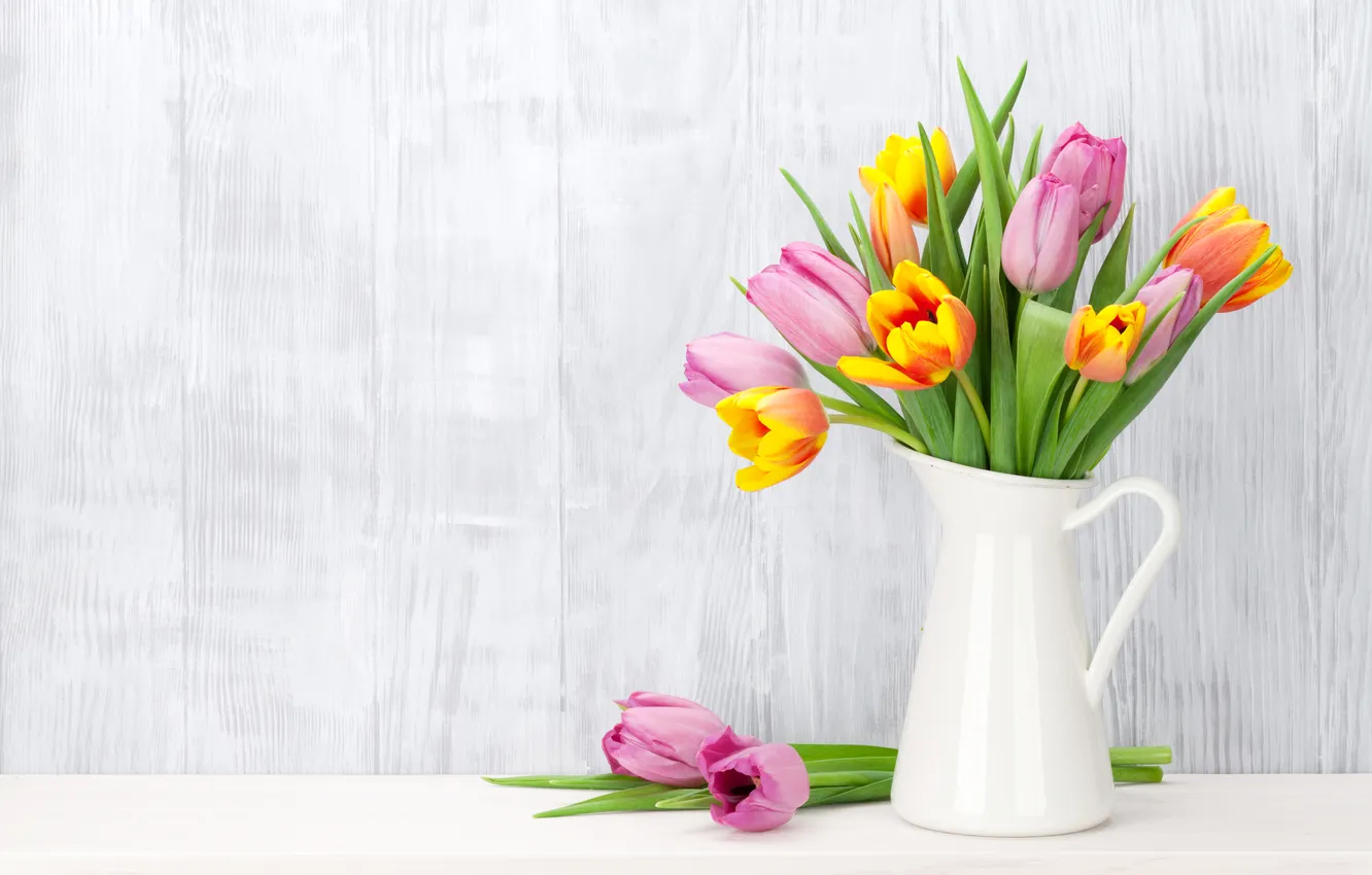 Фото обои цветы, букет, colorful, тюльпаны, pink, flowers, tulips, spring