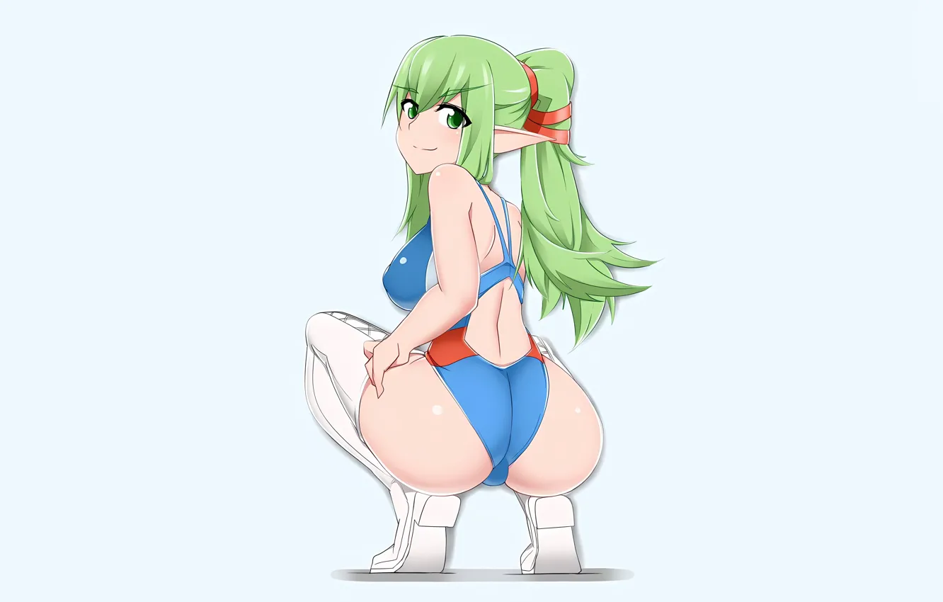 Фото обои girl, sexy, ass, thighhighs, green eyes, long hair, anime, beautiful