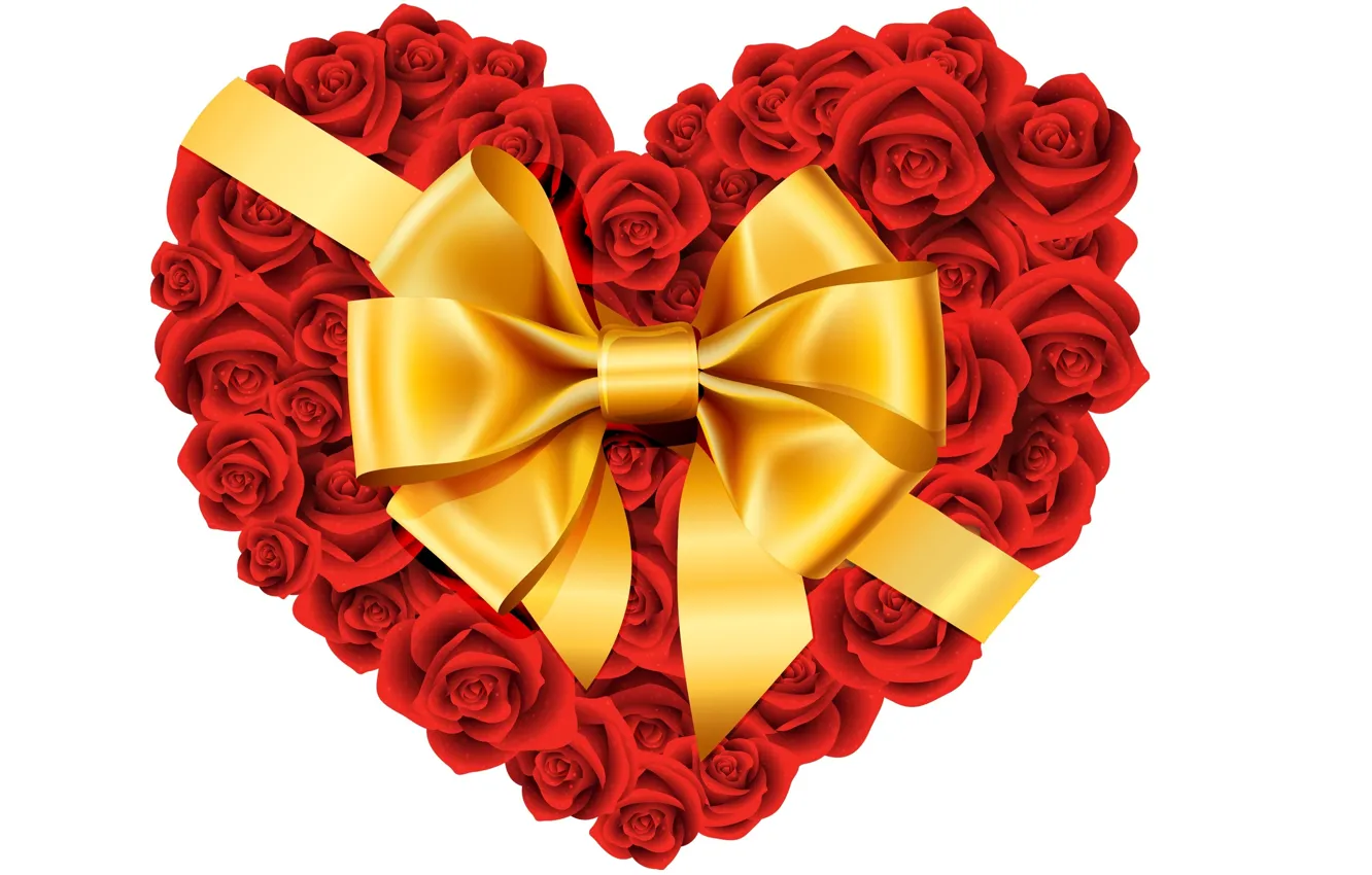 Фото обои цветы, подарок, розы, вектор, арт, бант, валентинка. День Святого Валентина