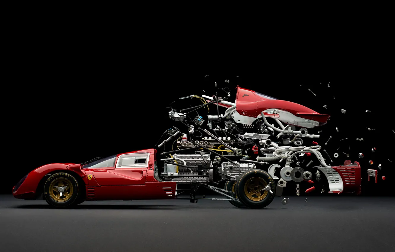 Фото обои машина, гонка, механизм, скорость, ferrari, разборка, fabian oefner