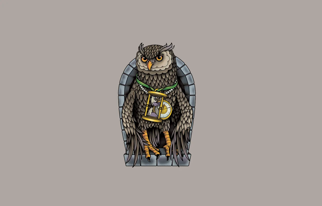 Фото обои сова, птица, минимализм, owl, песчаные часы