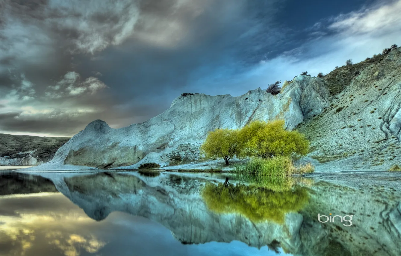 Фото обои Autumn, Dawn, Central ytago, Saint Bathans, Blue Lake Reflection