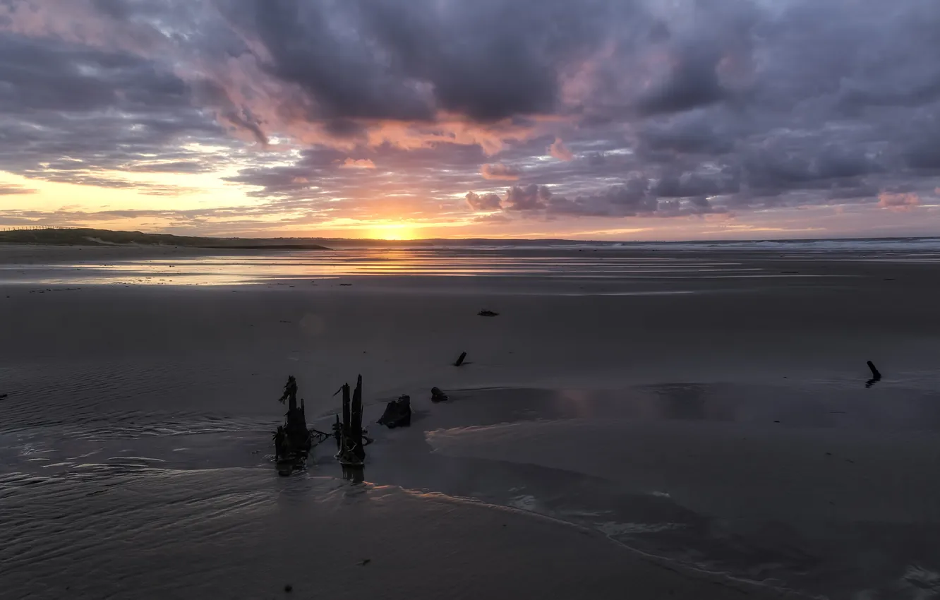 Фото обои beach, ocean, sunset, cloud, sun, sand