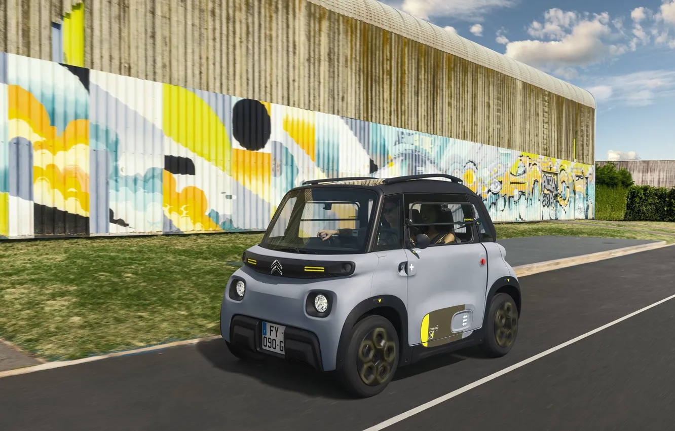 Фото обои Citroen, 2022, Very expressive vehicle, Маленький городской электромобиль, Citroen My Ami Tonic, Электрическая микро-модель