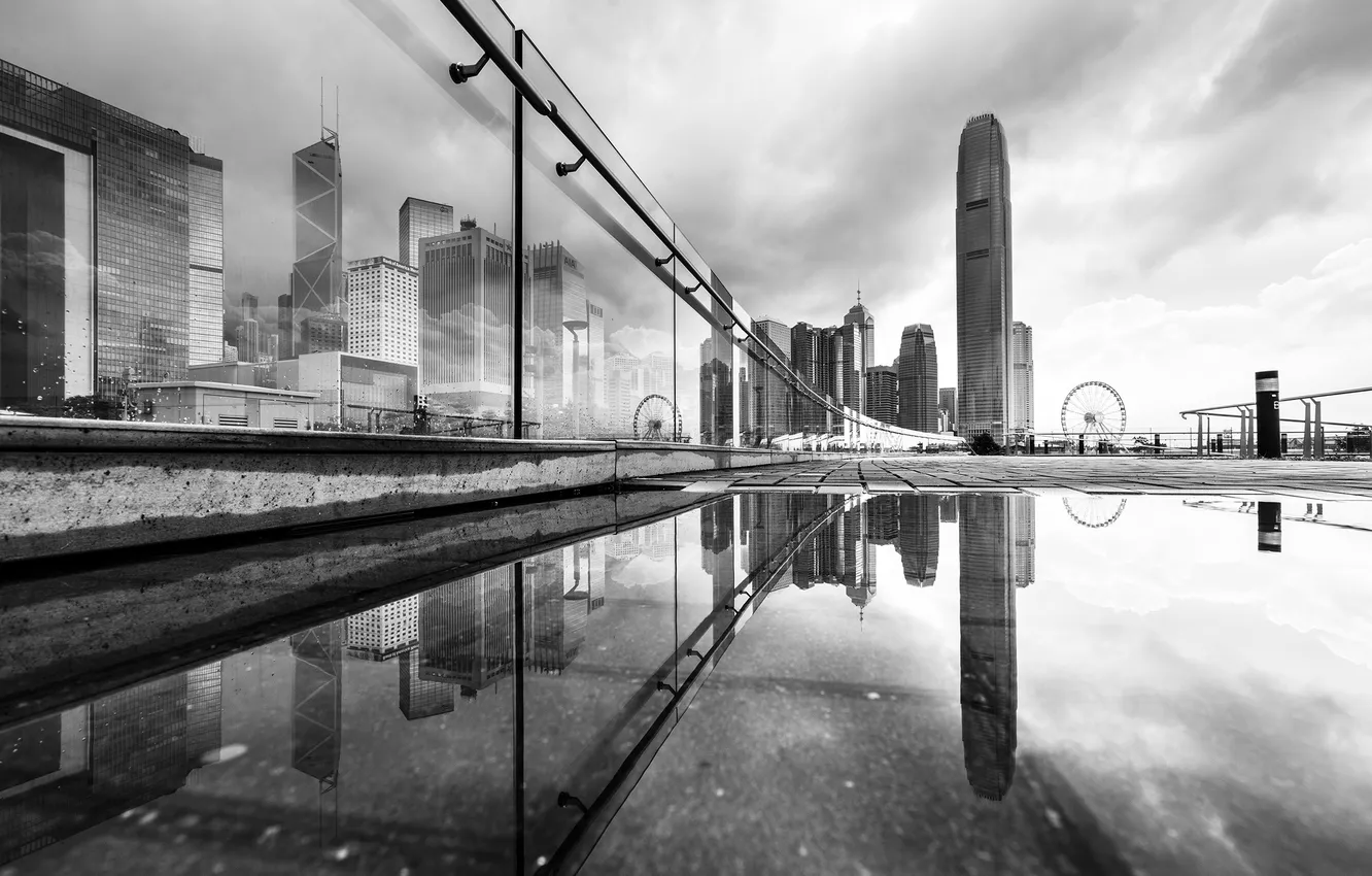Фото обои отражение, Гонконг, бассейн, зеркало, Китай, терраса, Тамар Парк