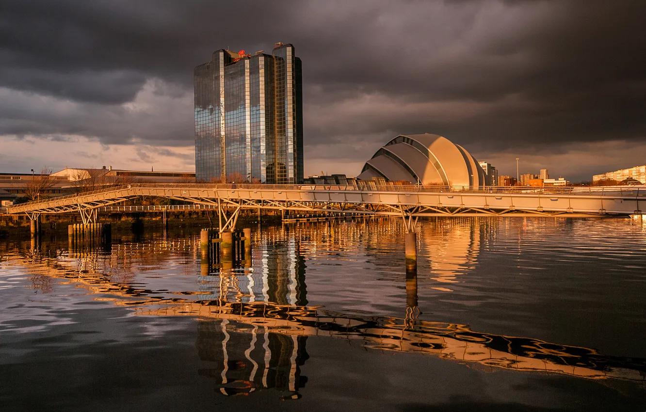 Фото обои мост, река, Шотландия, Глазго, здание SECC