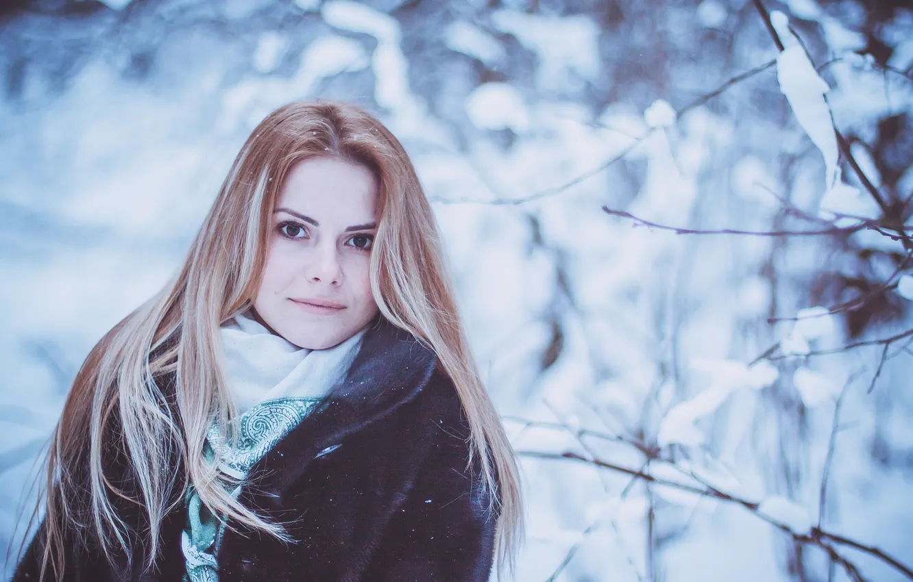 Фото обои холод, глаза, Зима, Девушка, Снег