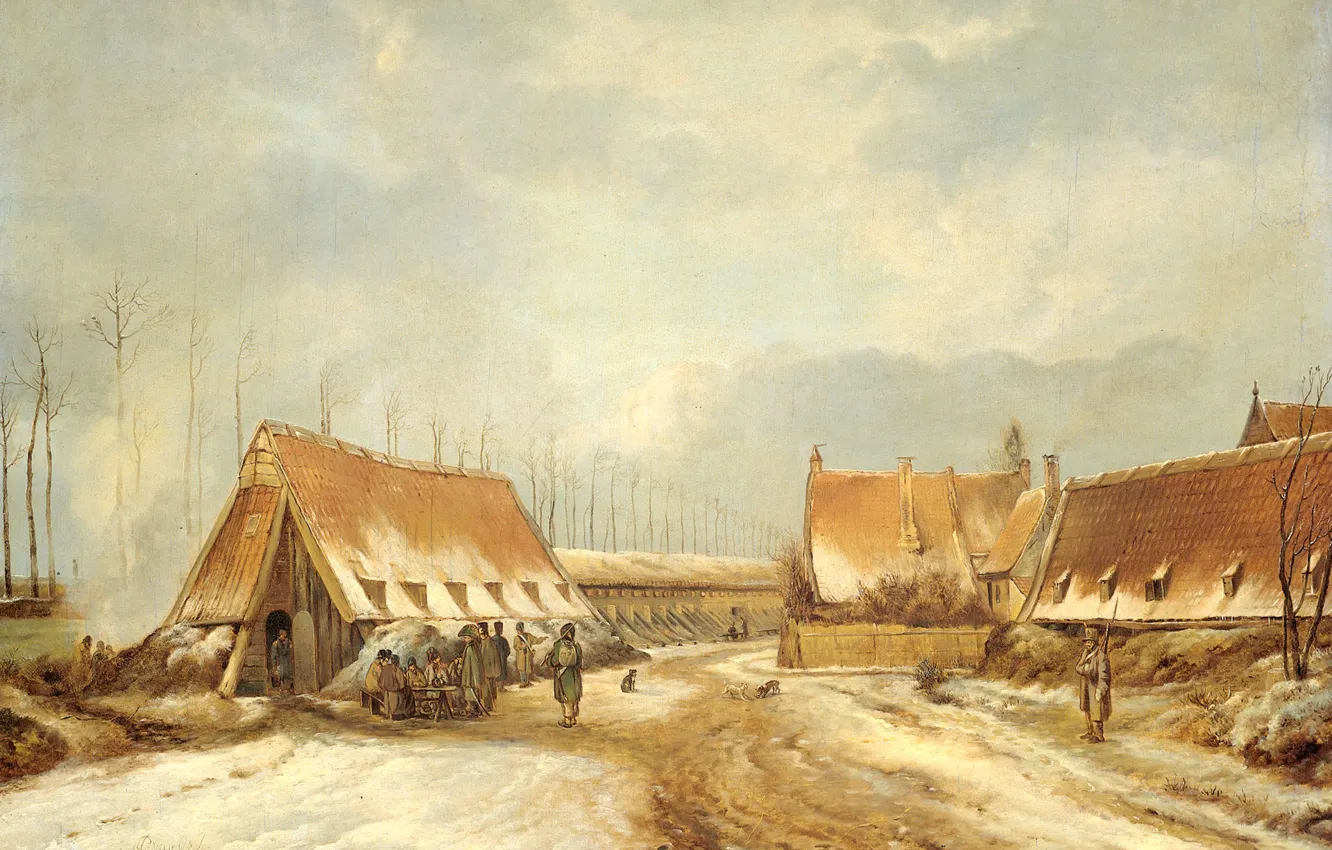 Фото обои пейзаж, масло, картина, холст, Казематы Наардена в 1814 году, Питер Герардус ван Ос