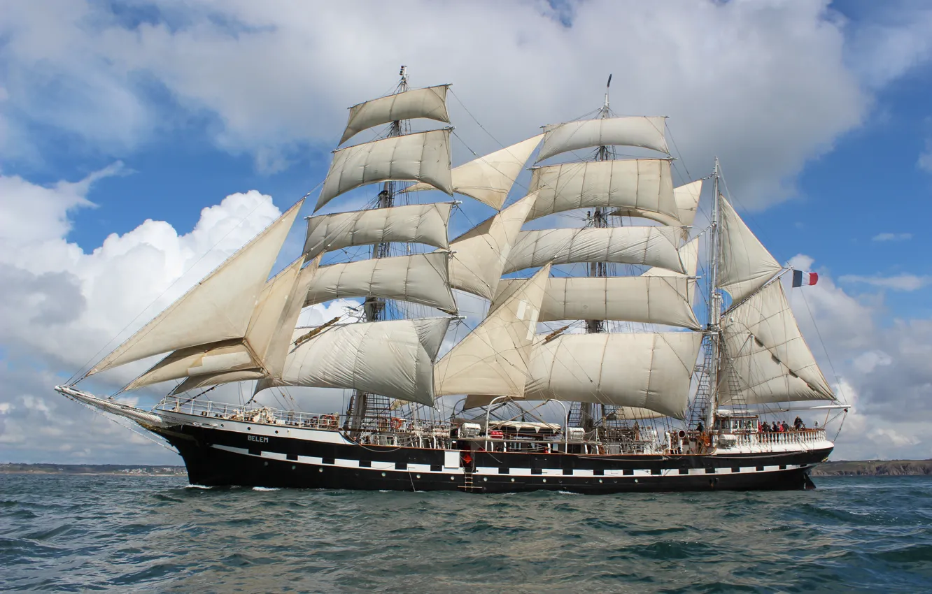 Фото обои sea, ocean, france, ship, sailboat, three masted, large sailboat, brest