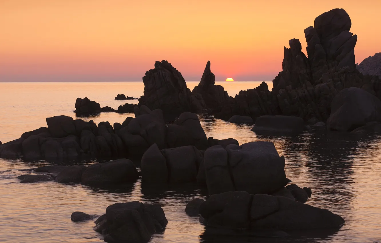 Фото обои море, закат, скалы, морской пейзаж, Сардиния