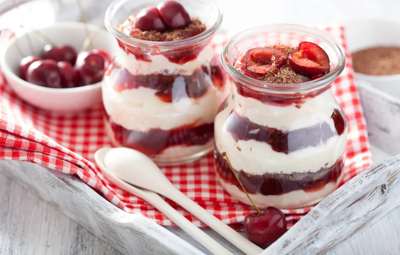 Фото обои десерт, черешня, sweet, cherry, dessert, milk, йогурт, yogurt