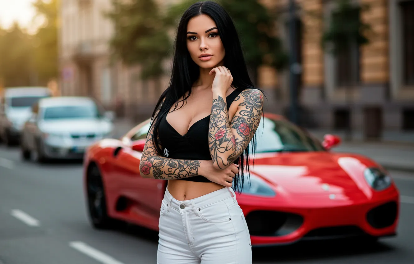 Фото обои девушка, улица, тату, арт