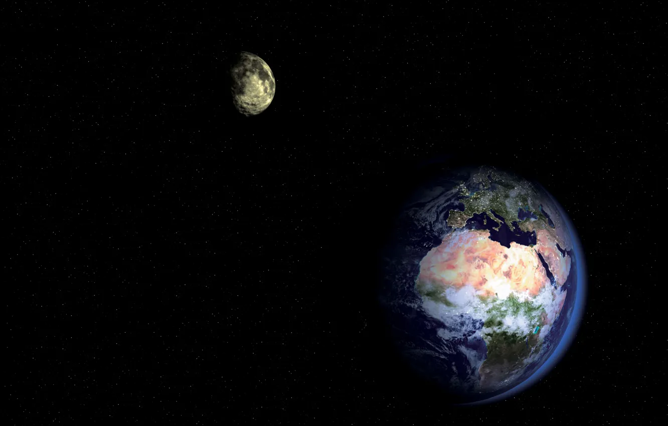 Фото обои earth, moon, star, planet, satellite