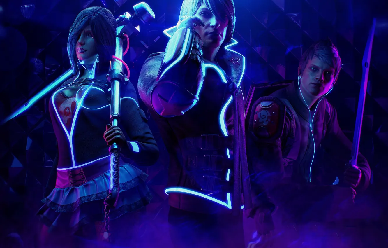 Фото обои девушка, парни, Saints Row: The Third, неоновая подсветка