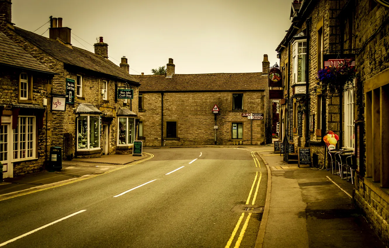 Фото обои дорога, улица, дома, Великобритания, Castleton