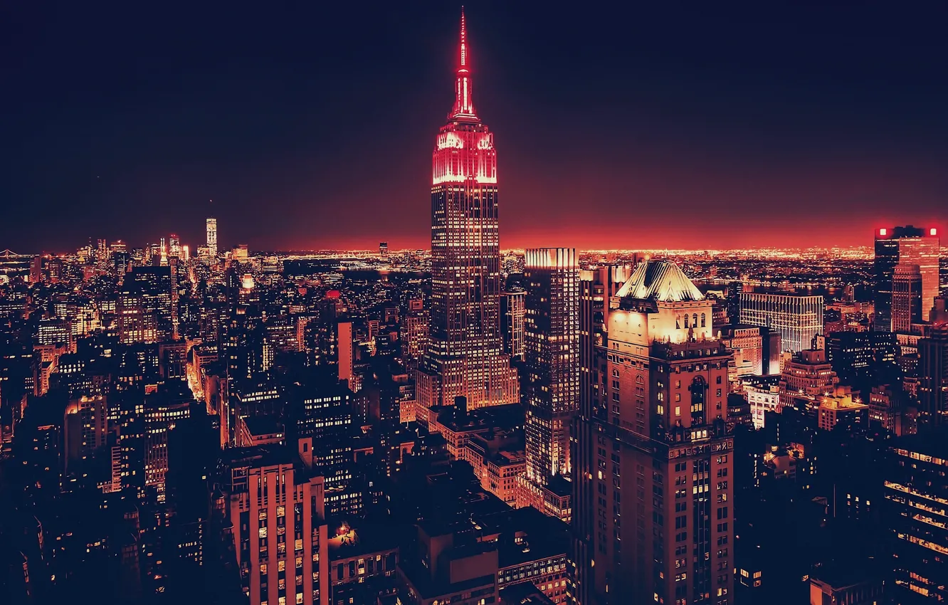 Фото обои city, небоскребы, нью-йорк, ночной город, сша, night, new york, usa