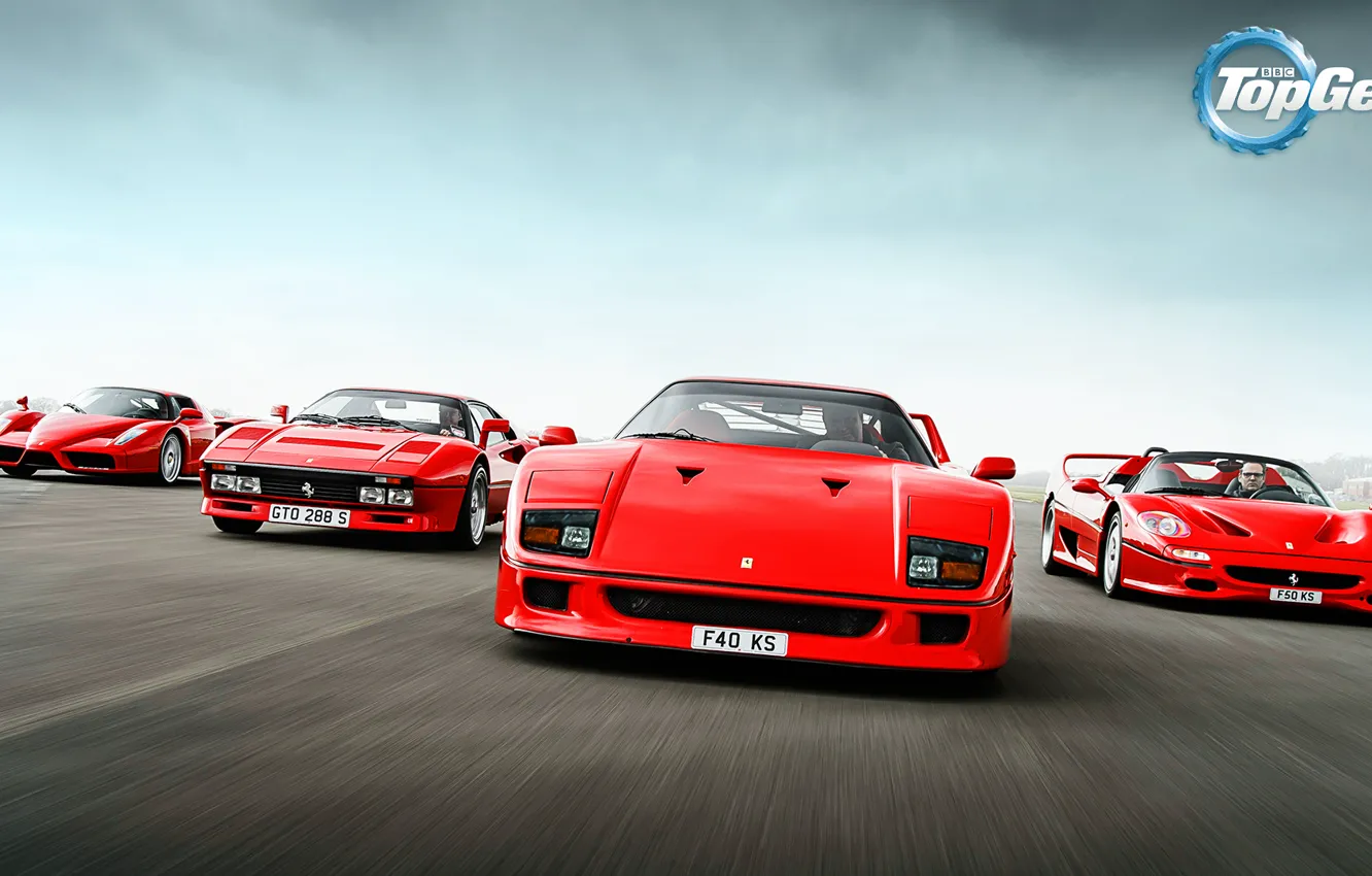 Фото обои Top Gear, Ferrari, Red, F40, Enzo, Front, Supercars, Track
