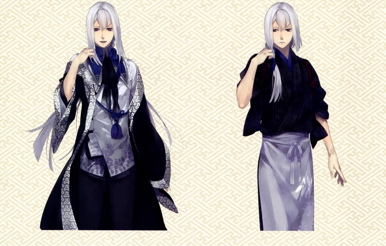 Фото обои кимоно, белые волосы, халат, челка, visual novel, ken ga kimi, saneaki kuroba