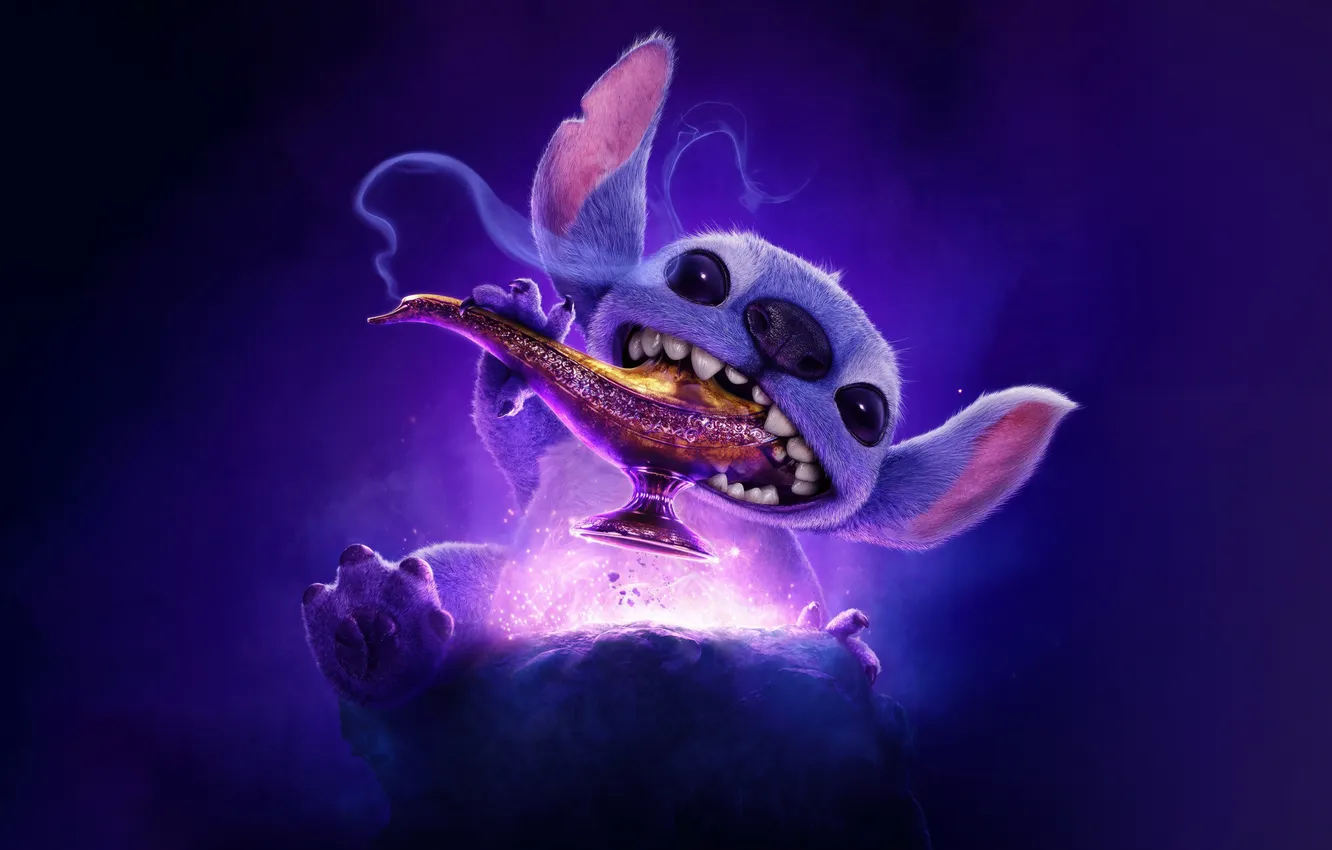 Фото обои Стич, Лило и Стич, purple background, Lilo & Stitch, Алладин, Disney movies, animation movies
