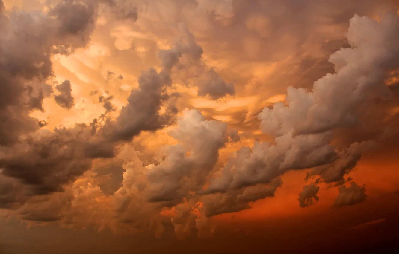 Фото обои небо, облака, закат, оранжевый, красный
