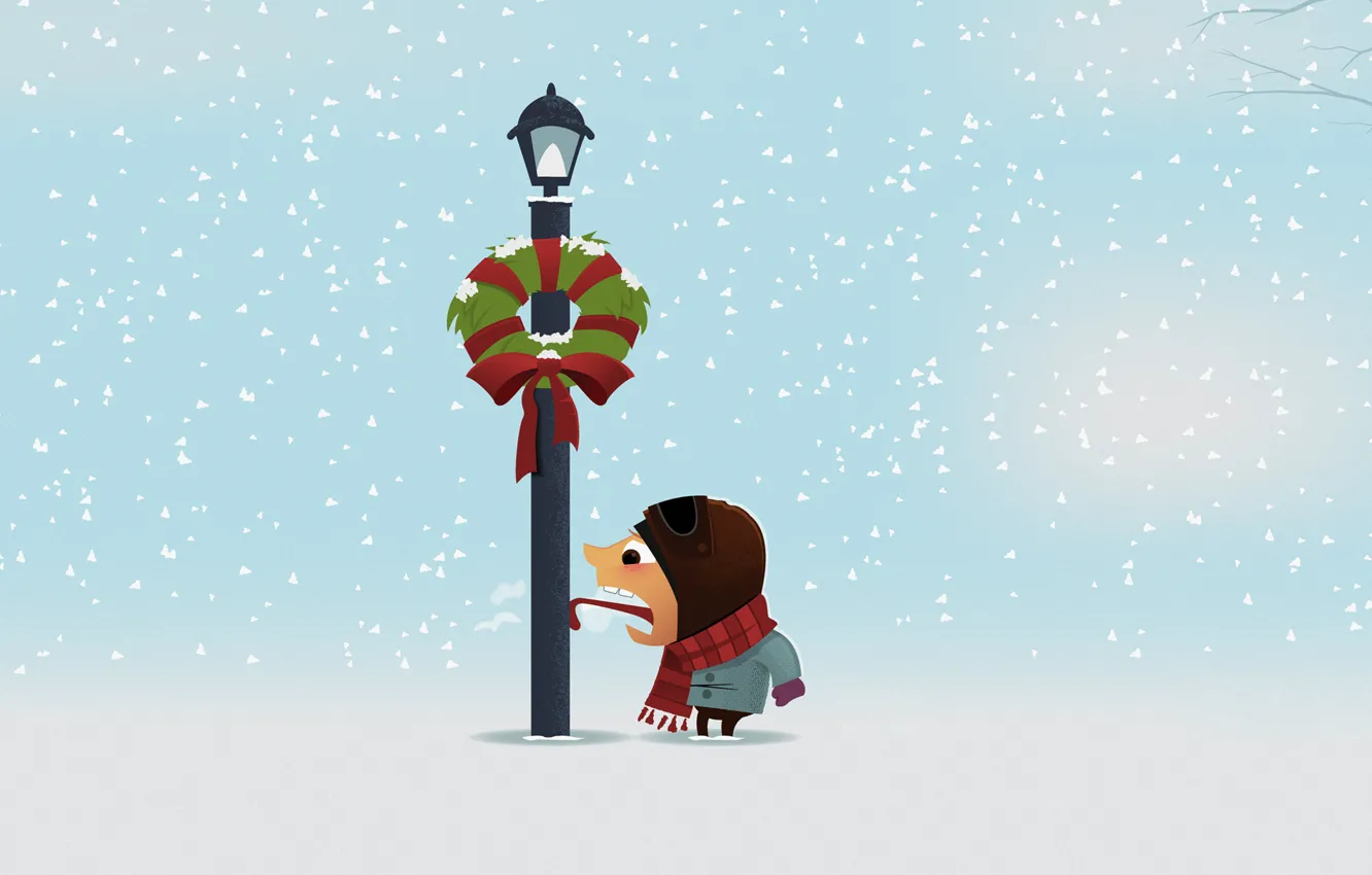 Фото обои холод, зима, язык, снег, человек, новый год, рождество, столб