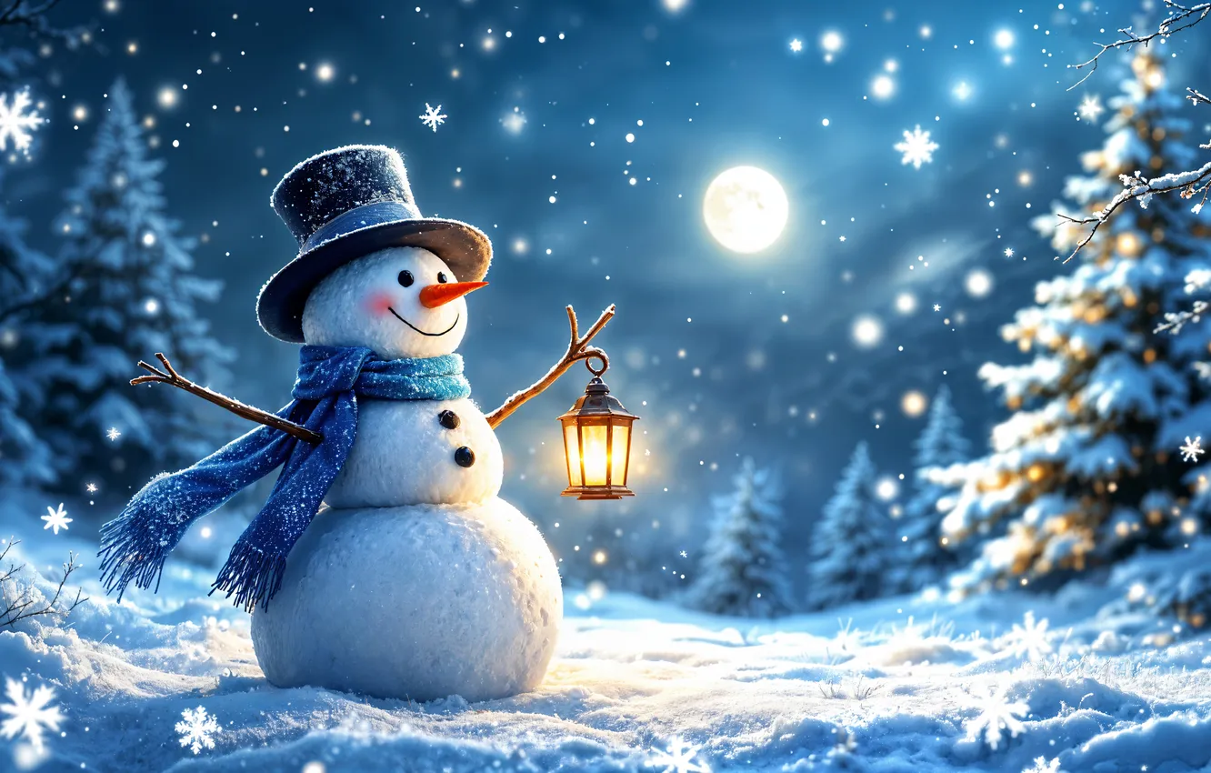 Фото обои зима, снег, украшения, Рождество, Новый год, снеговик, happy, Christmas