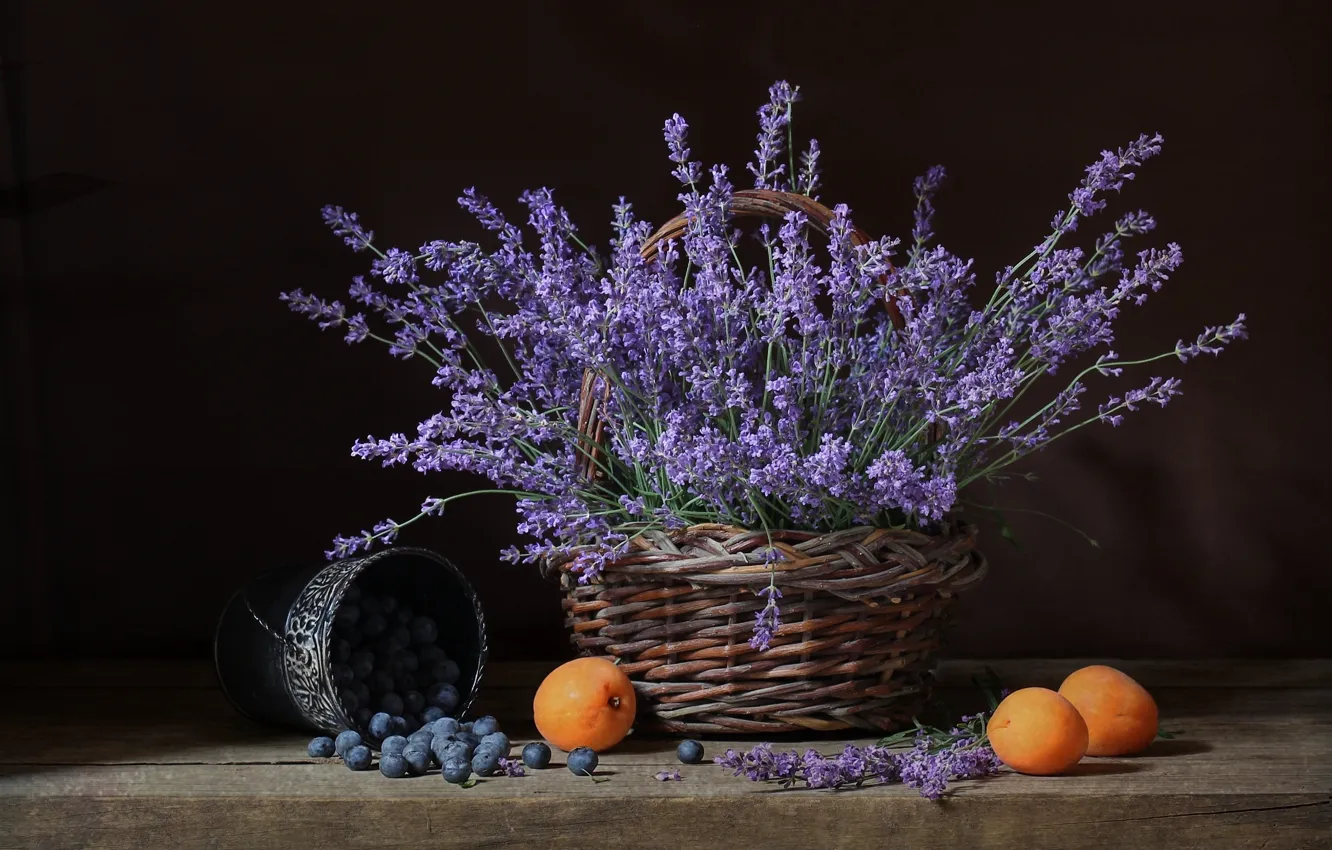Фото обои blueberries, Lavender, Apricots