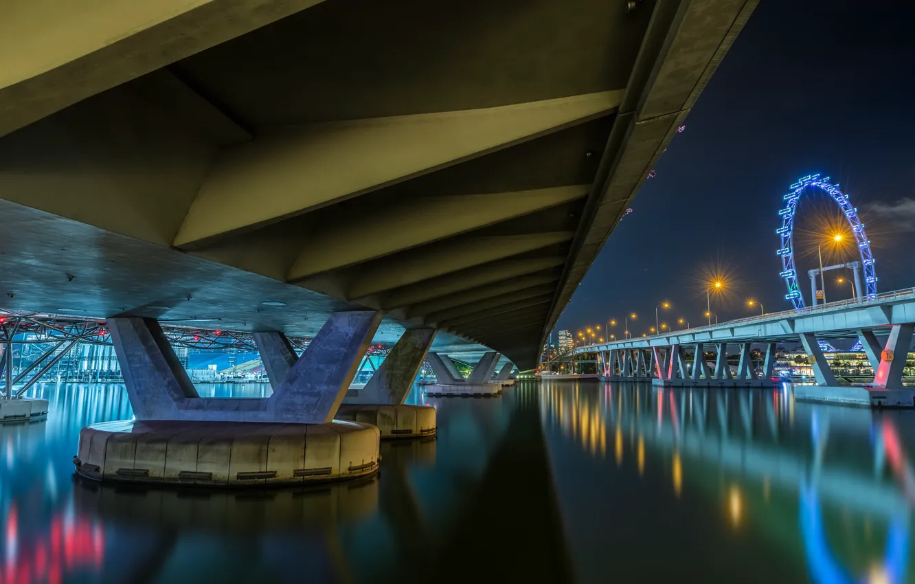 Фото обои Singapore, Benjamin Shaeres Bridge, Blue Shine