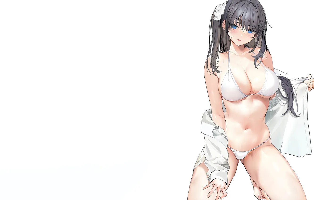 Фото обои girl, sexy, wet, cleavage, long hair, legs, boobs, anime