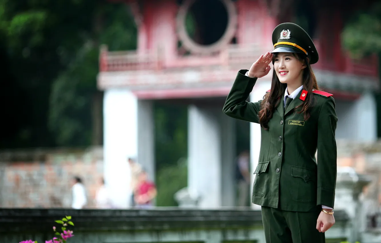Фото обои девушка, азиатка, униформа