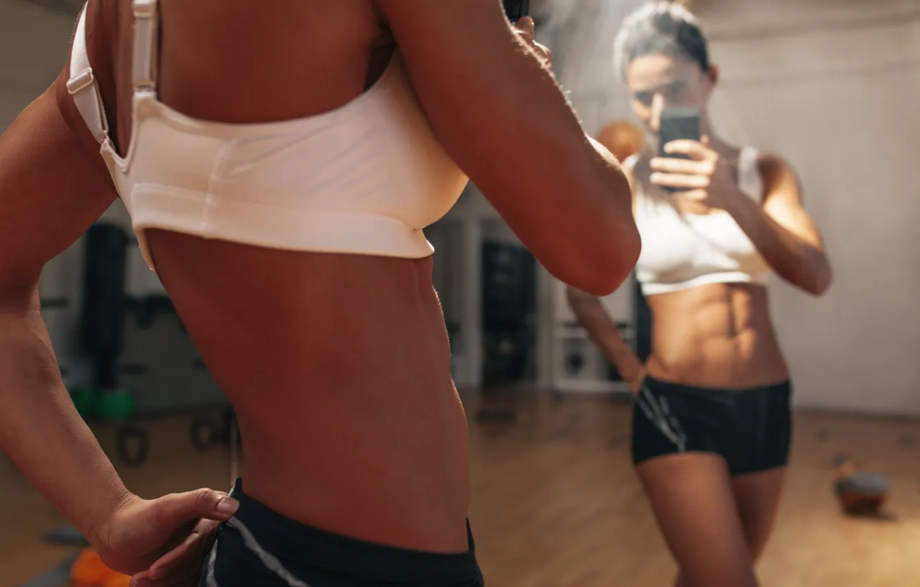 Фото обои pose, mirror, workout, fitness, gym, abs, selfie