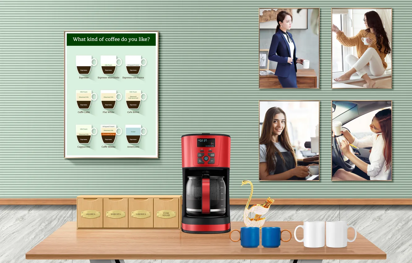 Фото обои girl, woman, coffee, coffee machine, coffee maker, coffee bean, kind of coffee