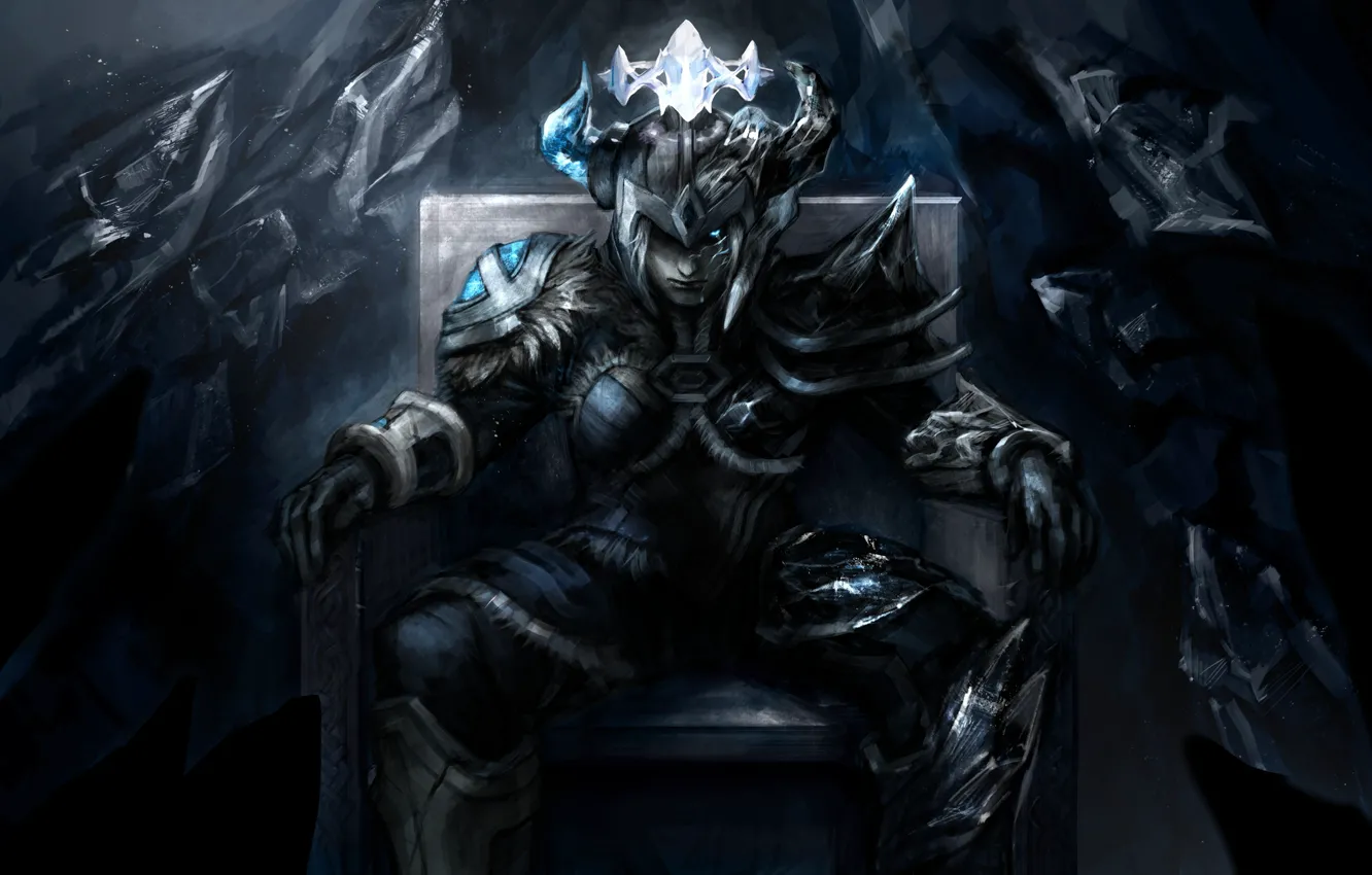 Фото обои лед, девушка, шлем, броня, THQ, League of Legends, tank, Sejuani