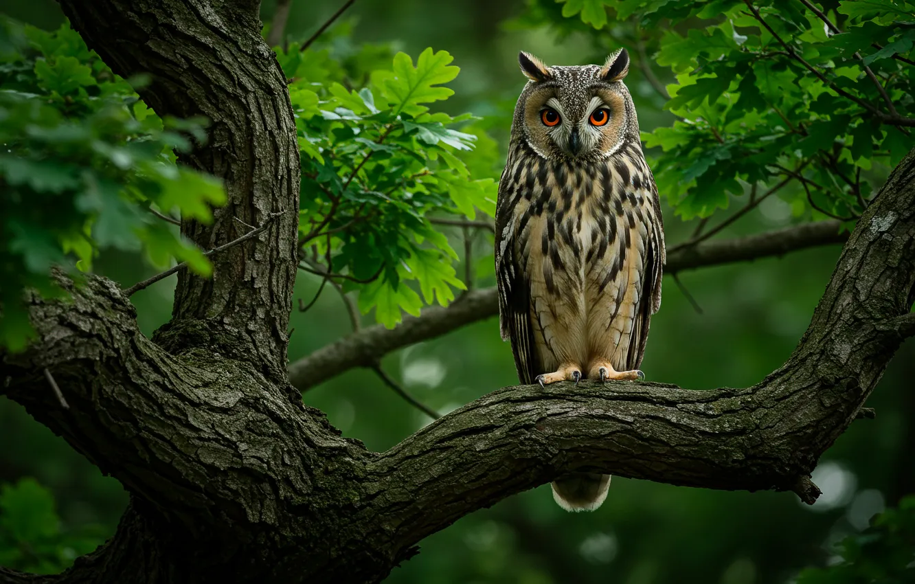 Фото обои сова, обои, арт, wallpaper, art, дуб, owl, oak