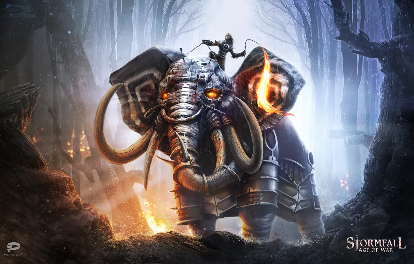 Фото обои game, forest, armor, elephant, warrior, beast, whip, Stormfall