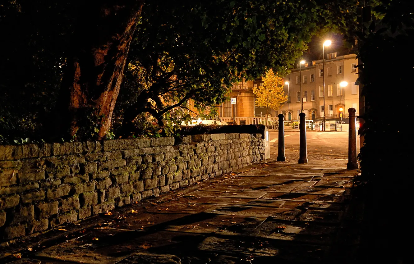 Фото обои ночь, город, фото, улица, фонари, Великобритания, тротуар, Clifton Bristol