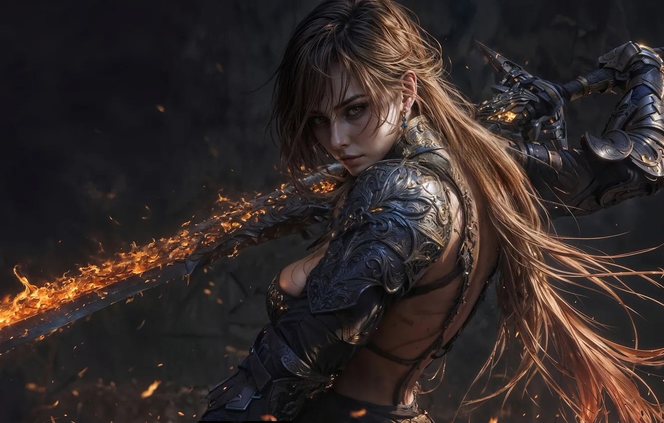 Фото обои girl, sword, fighter, armor, look, Wuchang fallen feathers