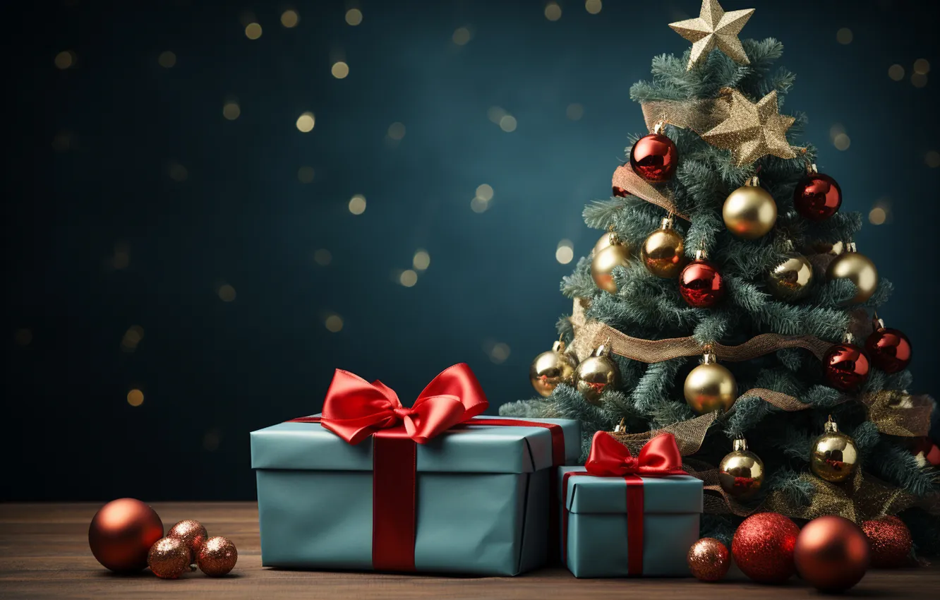Фото обои елка, Рождество, подарки, Новый год, Christmas, tree, decoration, gift boxes