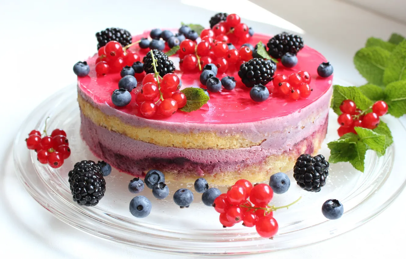 Фото обои ягоды, малина, торт, смородина, ежевика, желе