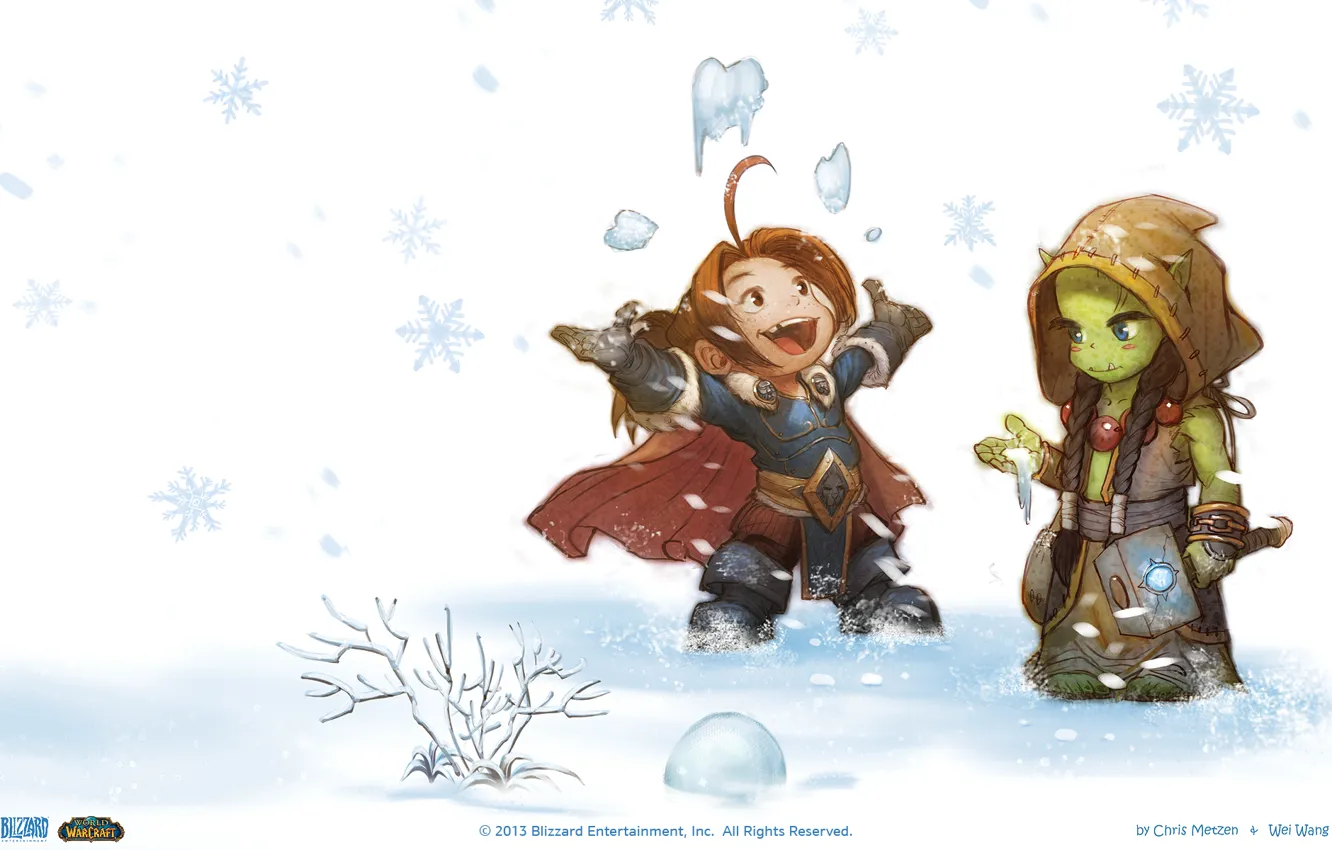 Фото обои снег, новый год, World of Warcraft, кароль вариан рин, тррал