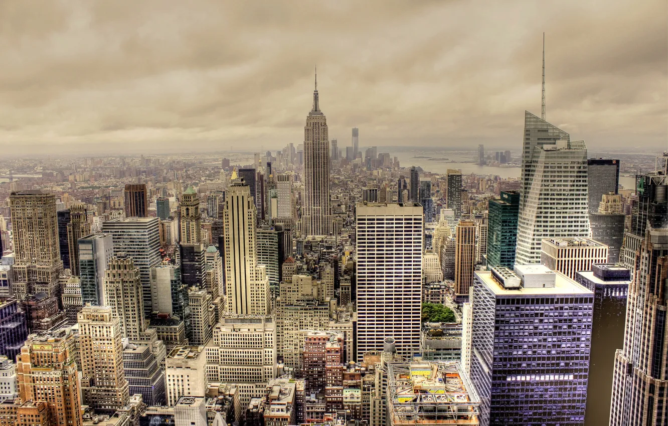 Фото обои город, здания, Нью-Йорк, небоскребы, панорама, Манхэттен, New York, Manhattan