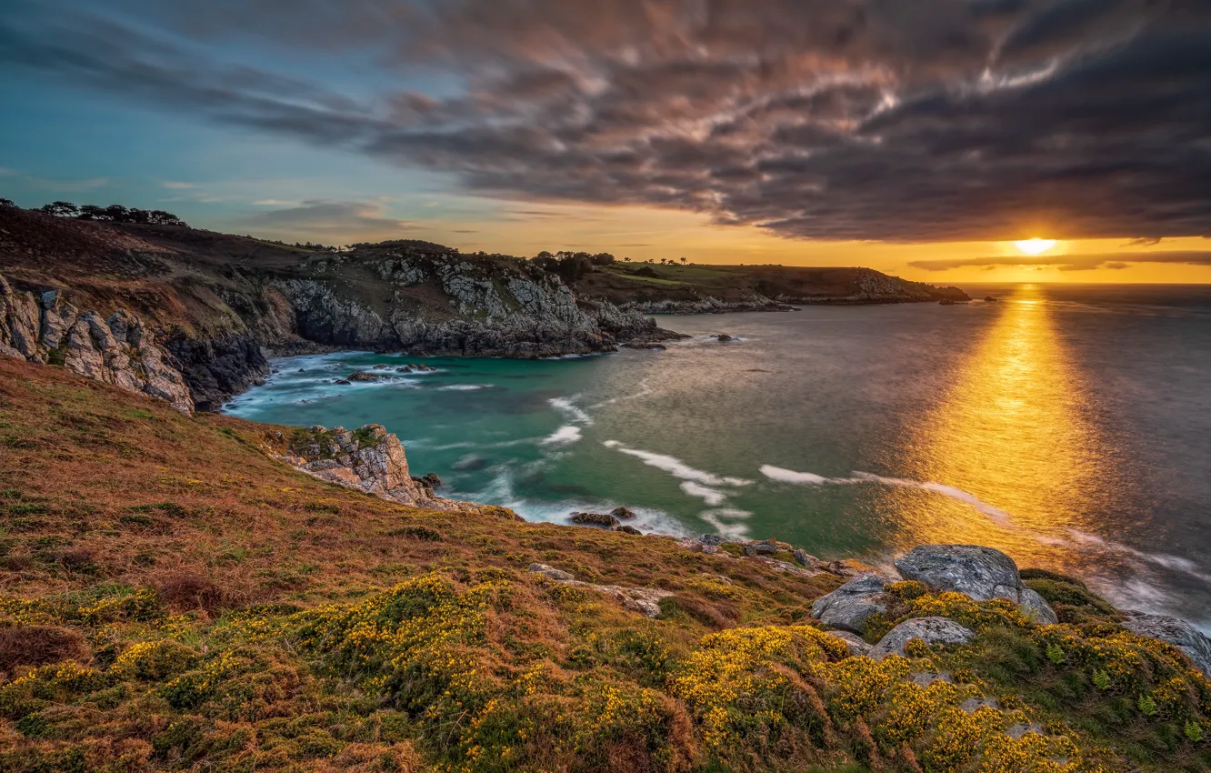Фото обои Sunset, France, Sea, Bretagne, Kastel-Koz