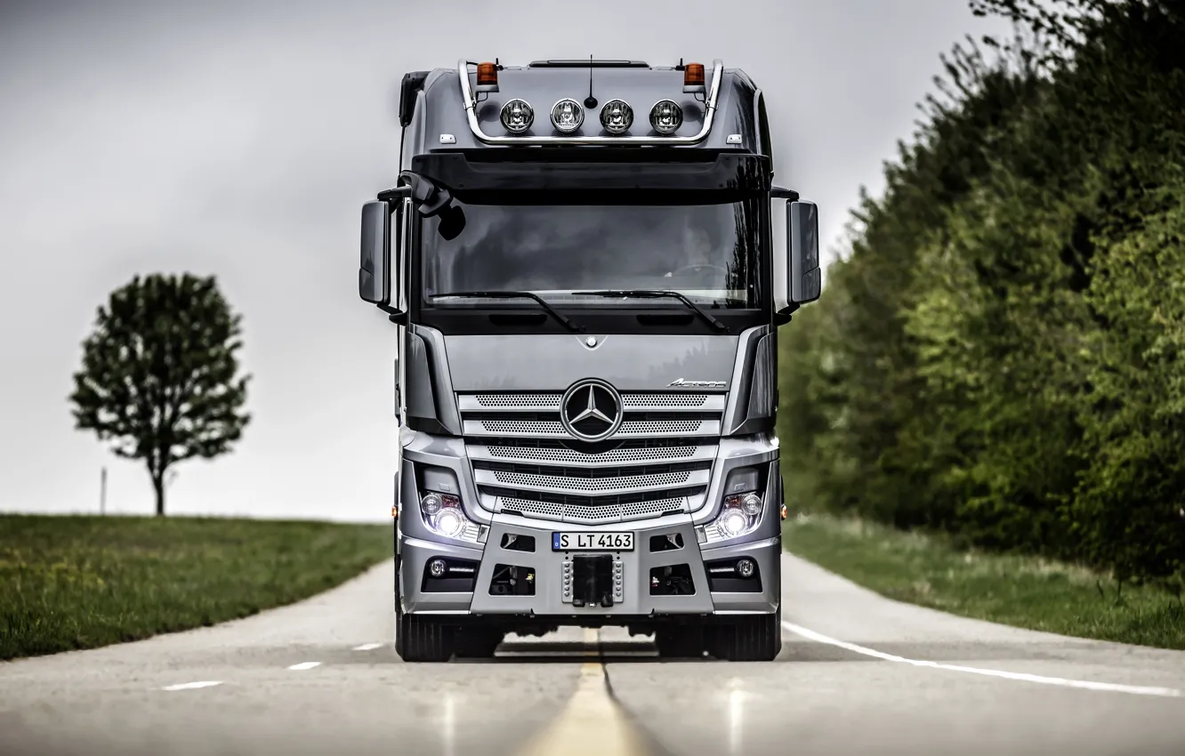 Фото обои вид, кабина, Mercedes, груз, тягач, Actros