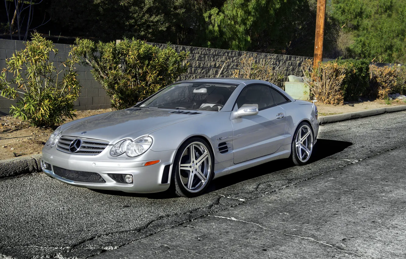 Фото обои серебристый, silver, Mercedes, wheels, мерседес, SL65, бенц, frontside