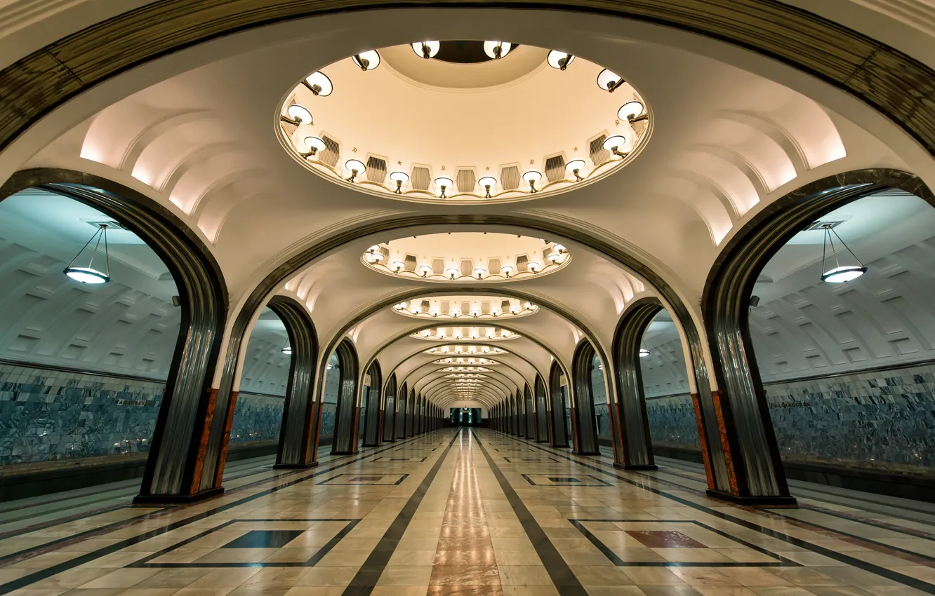 Фото обои московский метрополитен, станция Маяковская, Замоскворецкая линия