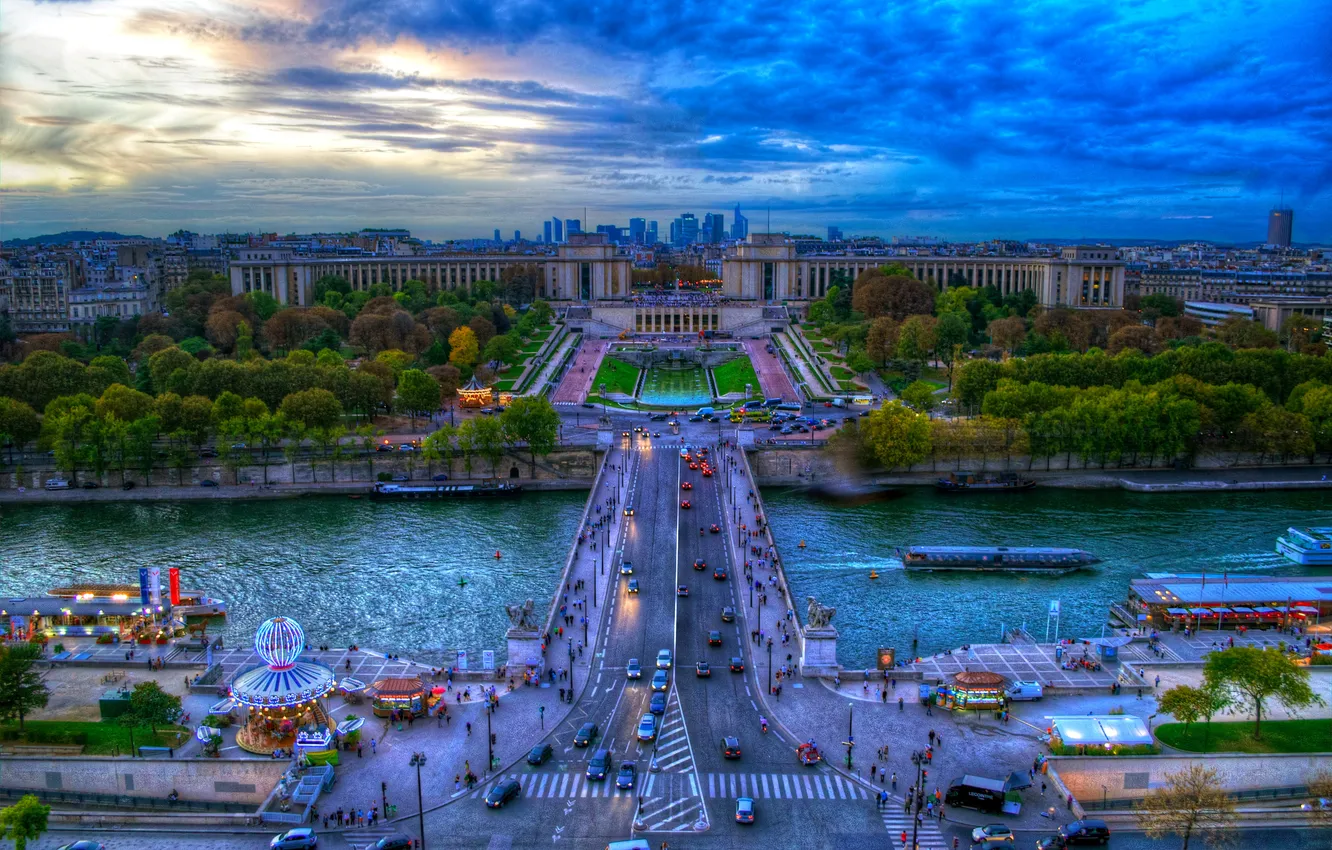 Фото обои мост, река, Франция, Париж, вид сверху