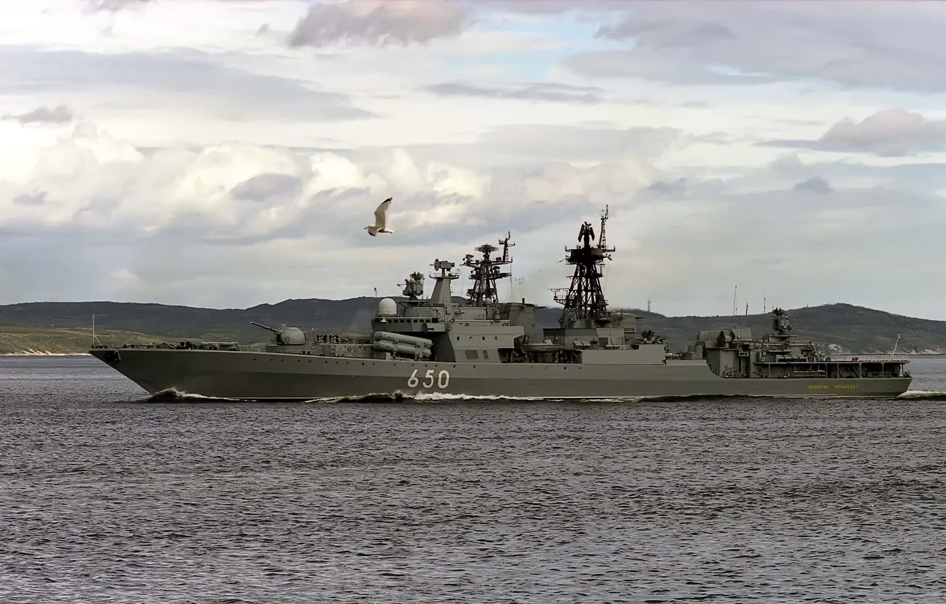 Фото обои море, корабль, чайка, большой, флот, противолодочный, небе., Адмирал Чабаненко