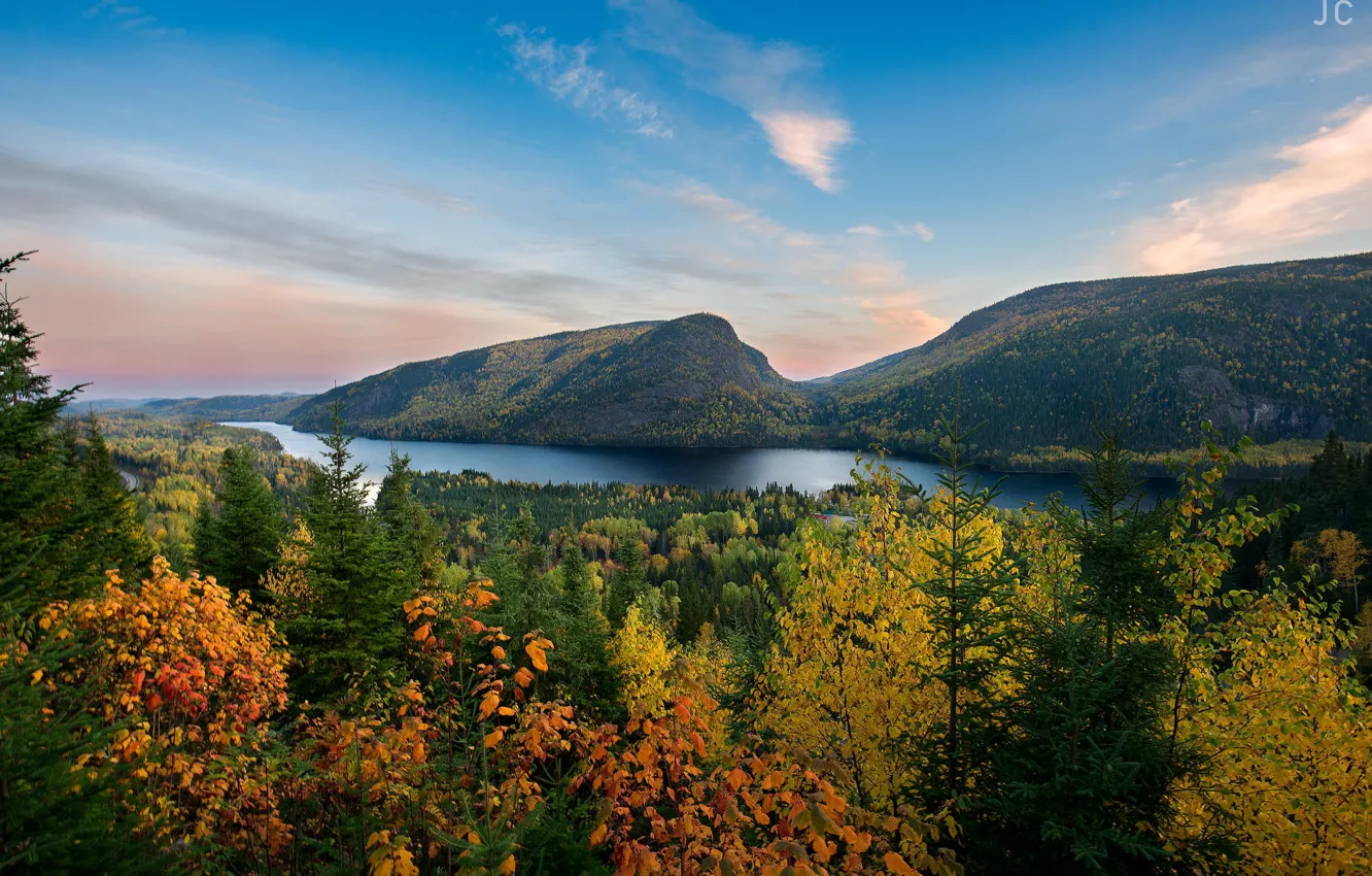 Фото обои осень, лес, деревья, горы, природа, озеро