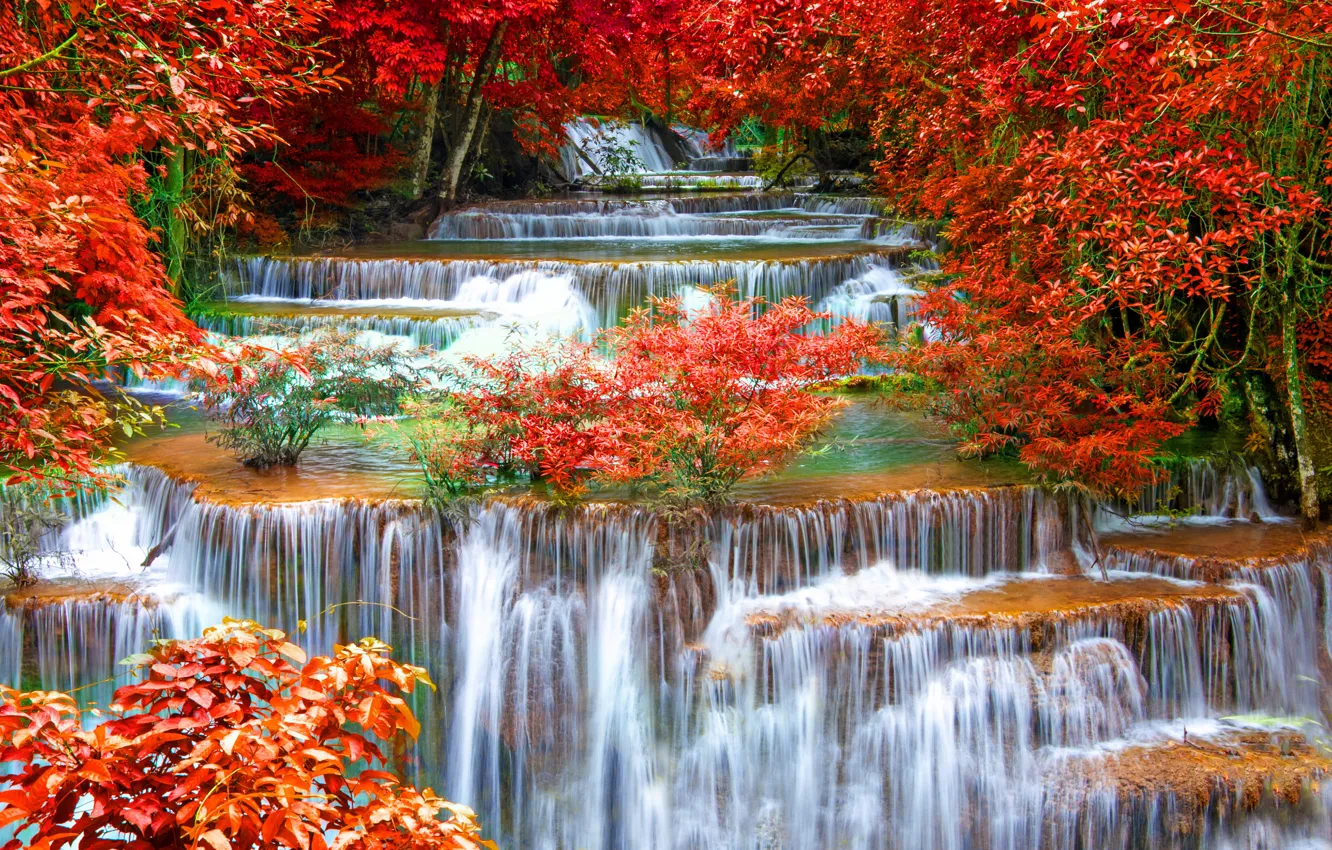 Фото обои осень, природа, фото, водопады, Waterfalls, Kanchanaburi Province